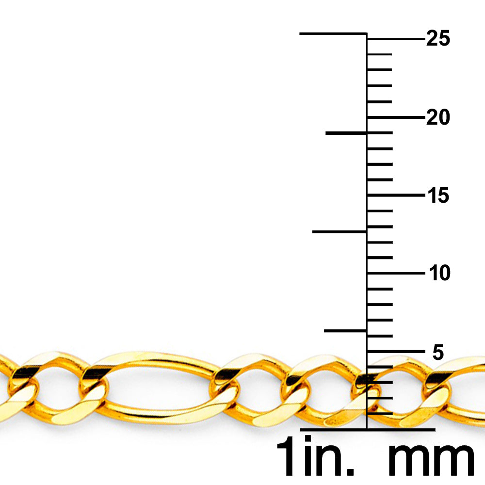 14k Yellow Gold 5.6mm Wide Light Open 3+1 Figaro Concave Open Chain