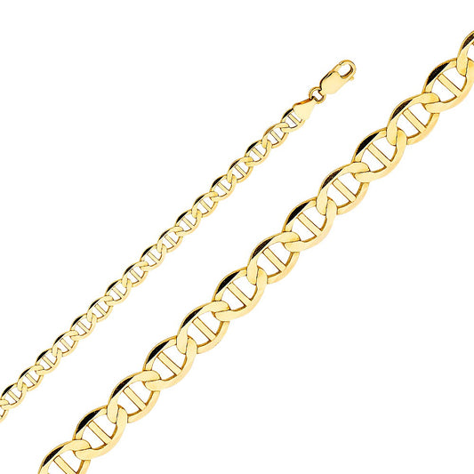 14k Yellow Gold 6.5mm Wide Flat Mariner Men's Chain Necklace
