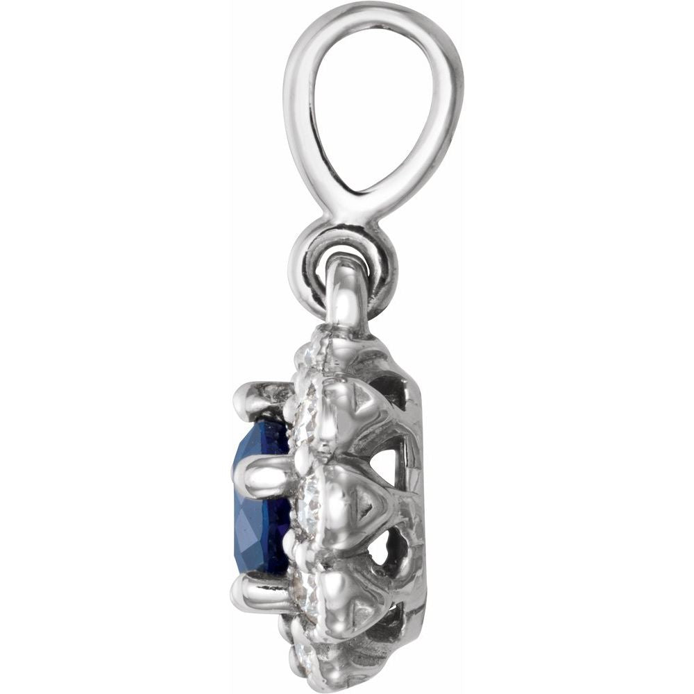 14k White Gold Natural Blue Sapphire & 1/8 CTW Natural Diamond Pendant
