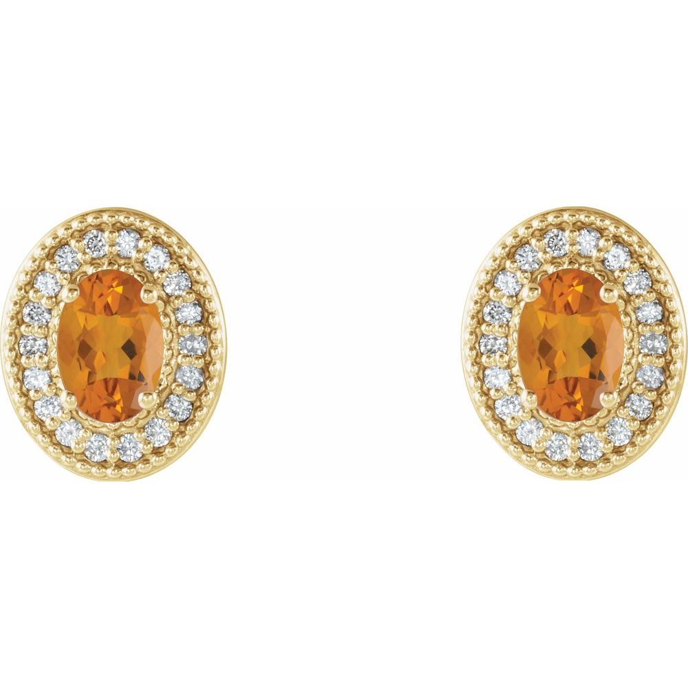 14k Yellow Gold 6x4 mm Natural Citrine & 1/5 CTW Natural Diamond Halo-Style Earrings