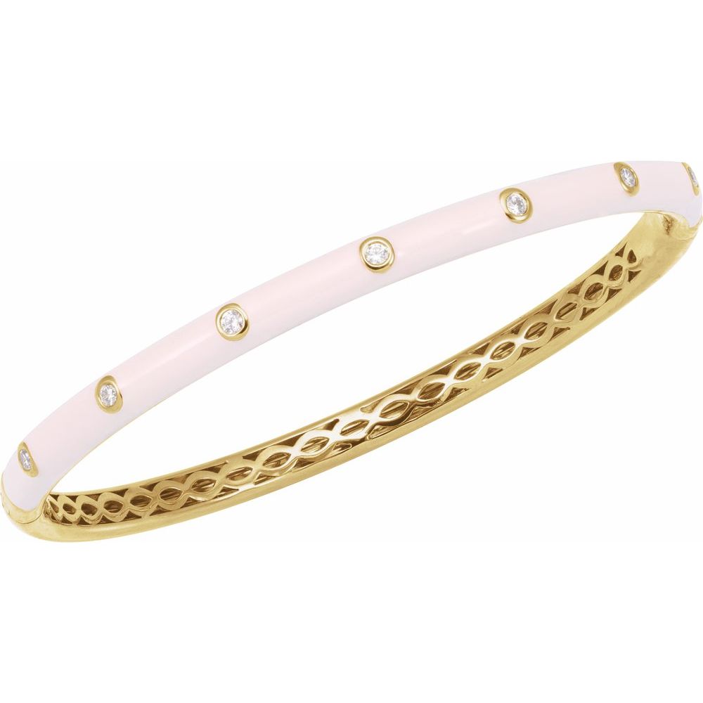 14K Yellow Gold 1/5 CTW Natural Diamond & Pink Enamel 7" Bangle Bracelet