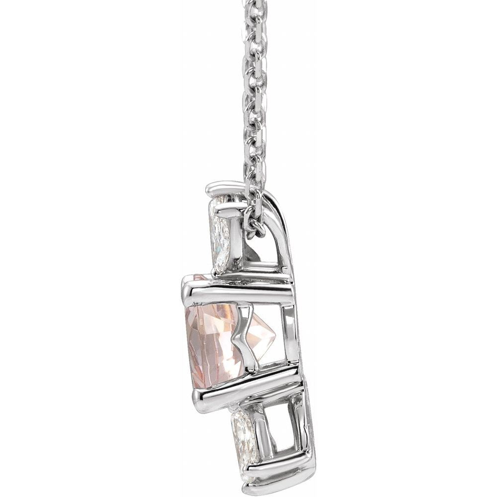 14k White Gold Natural Pink Morganite & 1/5 CTW Natural Diamond 16-18" Necklace