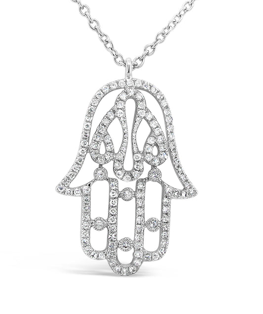 18k White Gold 0.27ct TDW White Diamond Hamsa Pendant Necklace