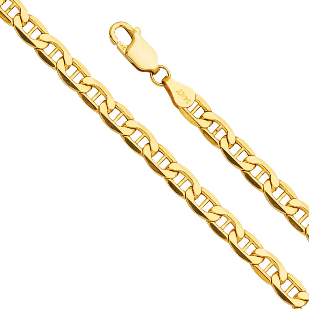 14k Yellow Gold 4.7mm Hollow Mariner Unisex Chain Bracelet (7.5")