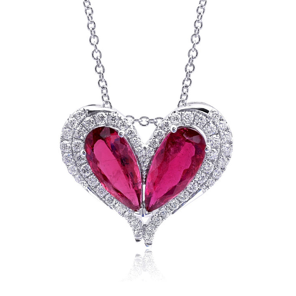 14K White Gold 8.32ct TGW Rubellite and White Diamonds One-of-a-Kind Necklace