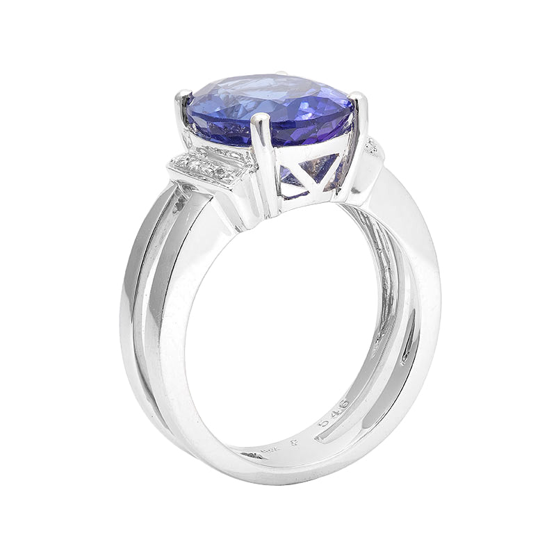 18k White Gold 5.53ct TGW Blue Tanzanite and White Diamond Ring (7)