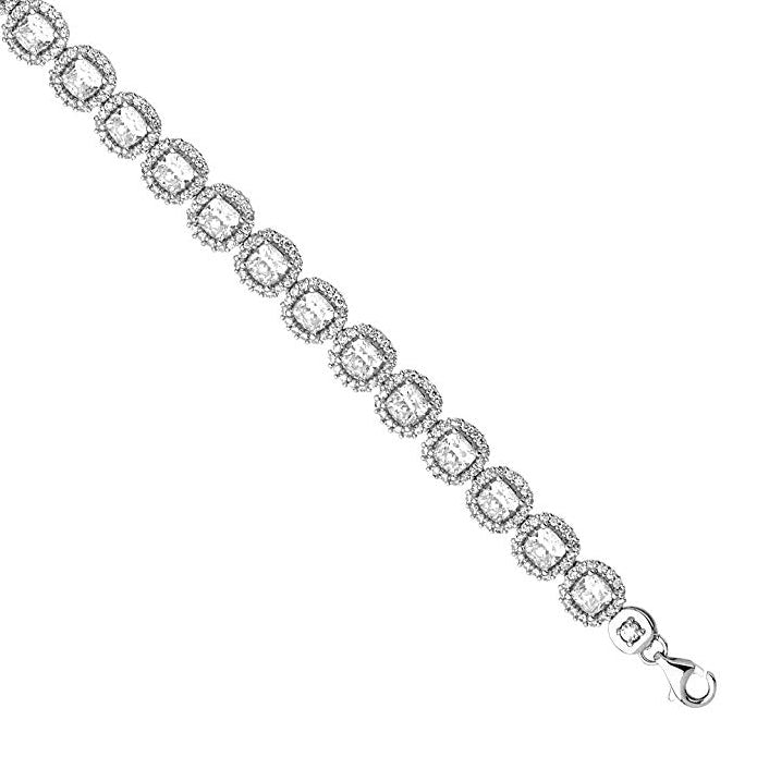 14k White Gold Swarovski Crystal Cushion Link Tennis Bracelet