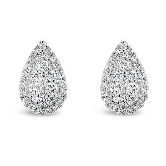 18k White Gold 1/3ct TDW White Diamond Pear Shape Cluster Stud Earrings