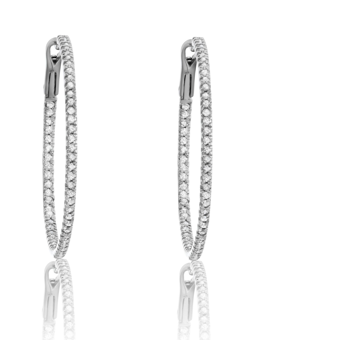 14K White Gold 1.00ct TDW White Diamond Inside-Out Hoop Earrings