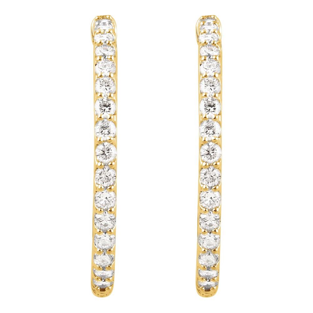 14k Yellow Gold 29.5 mm 2 CTW Natural Diamond Inside-Outside Hinged Hoop Earrings