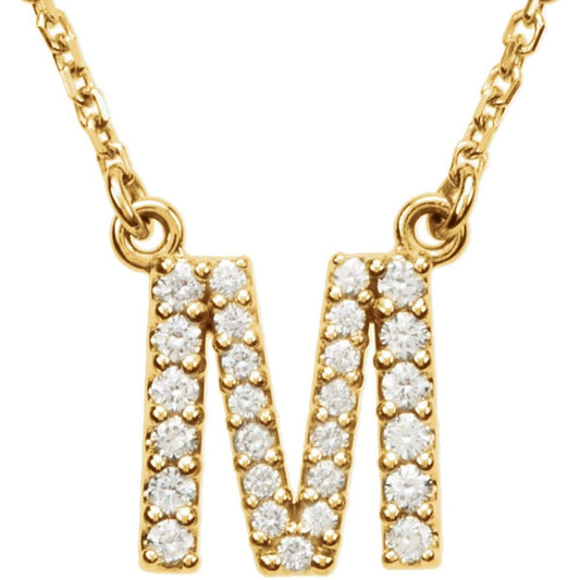 Unisex 14K Yellow Gold 1/6 CTW White Diamond Natural Diamond Initial M Pendant Necklace
