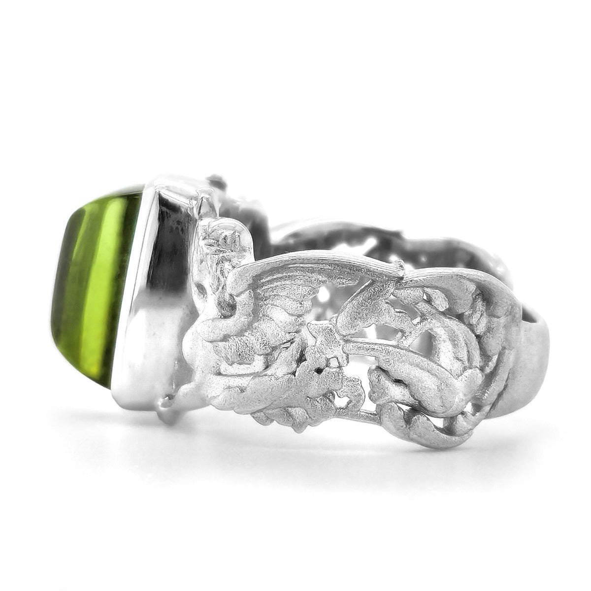 18K White Gold 5.74ct TGW Green Tourmaline One-of-a-Kind Ring