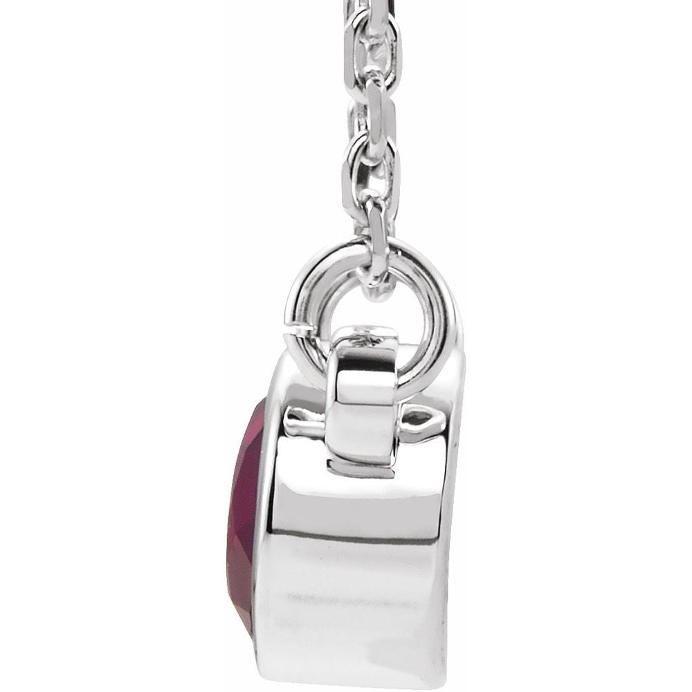 Platinum 4 mm Round Natural Mozambique Garnet Solitaire 16" Necklace