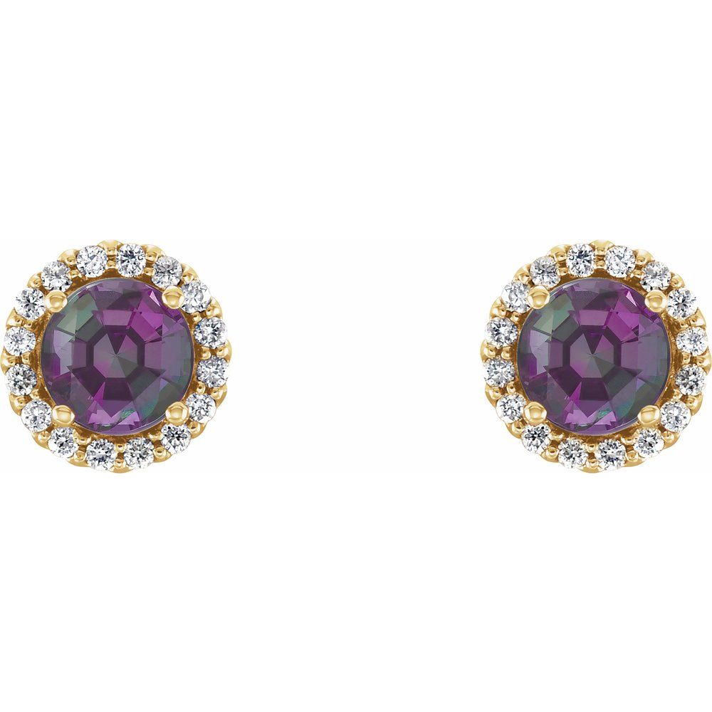 14k Yellow Gold 5.5 mm Lab-Grown Alexandrite & 1/8 CTW Natural Diamond Earrings