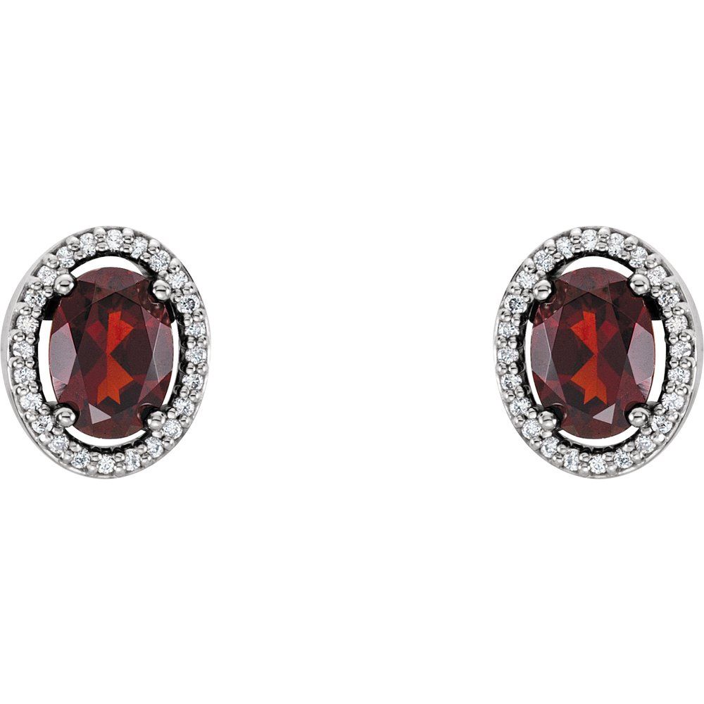 14k White Gold Natural Mozambique Garnet & 1/8 CTW Natural Diamond Earrings