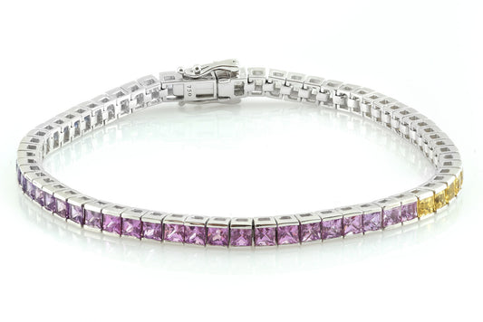 18k White Gold Princess-Cut Rainbow Sapphire 6.84 Carat TGW 7-inch Bracelet