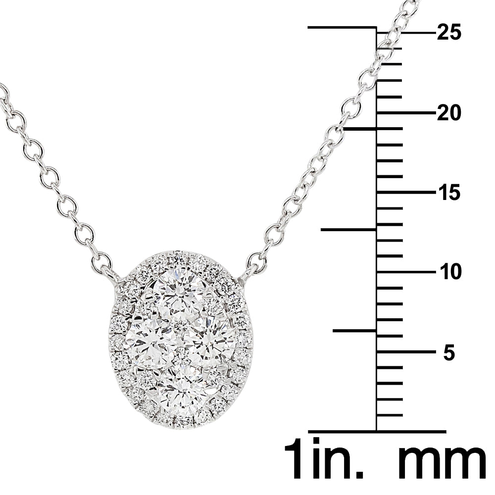 18k White Gold 3/4ct TDW White Diamond Cluster Oval Pendant Necklace