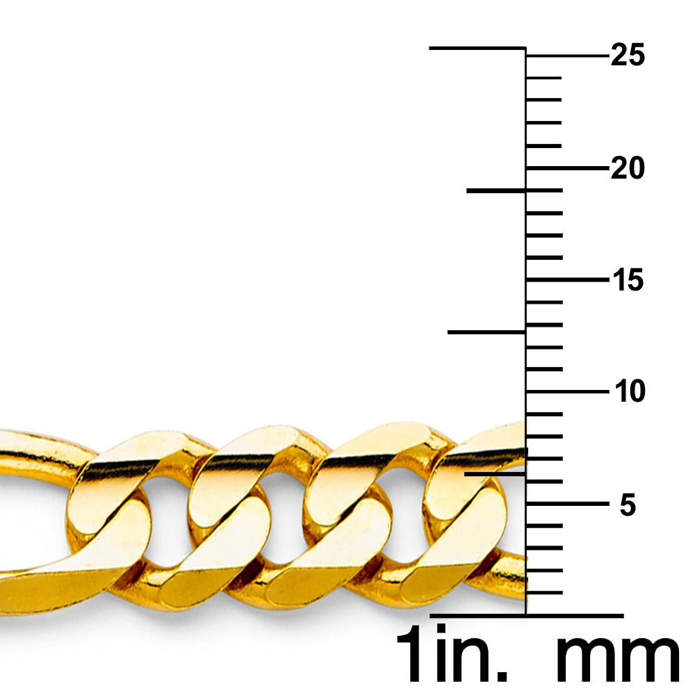 14k Yellow Gold 9.5mm Wide Regular Concave 3+1 Figaro Chain