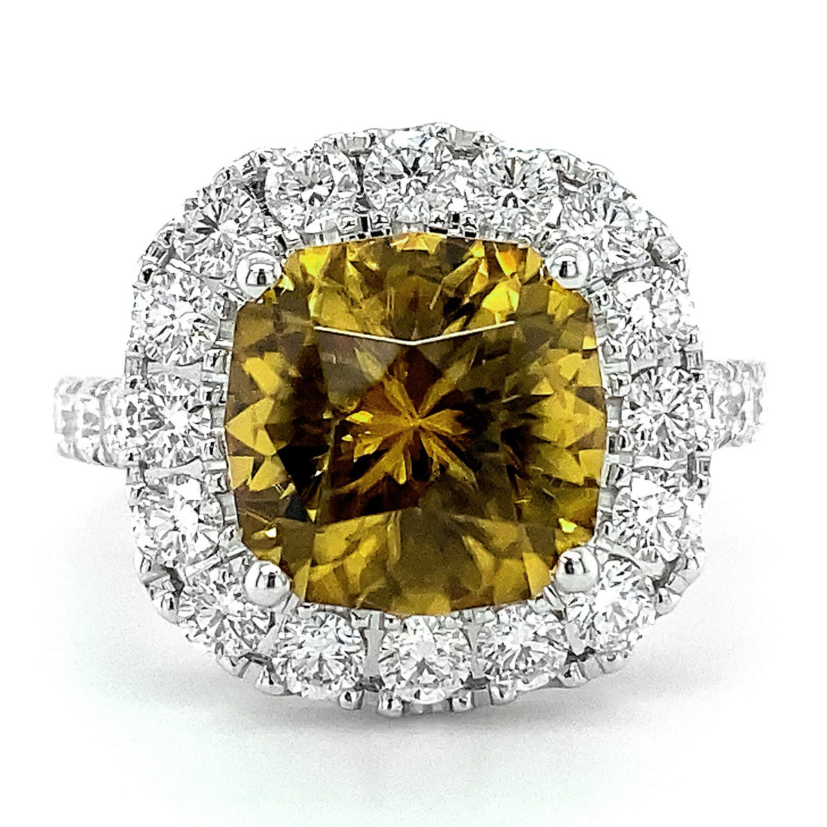 18K White Gold 7.27ct TGW Honey Orange Zircon and Diamond Ring