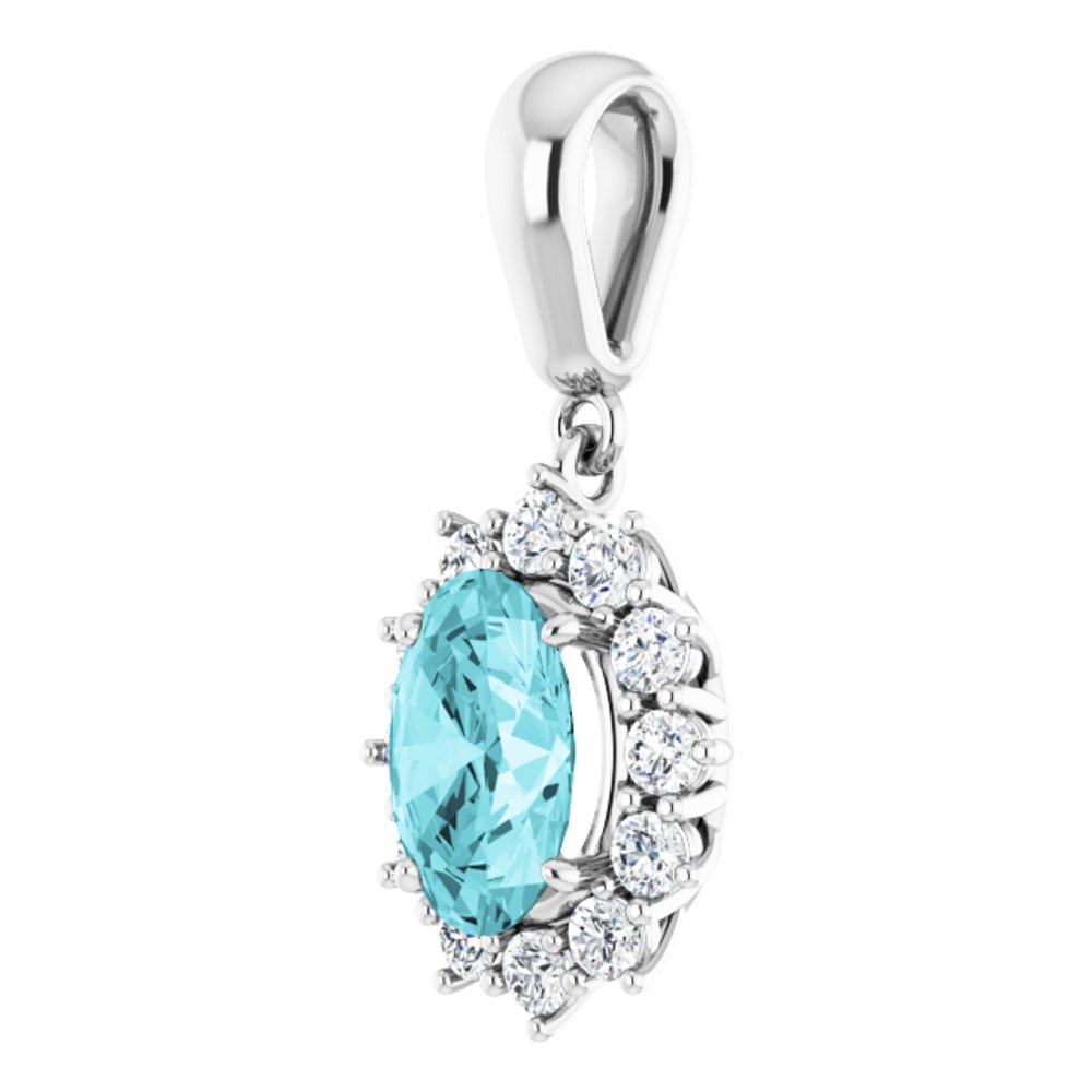14k White Gold Natural Blue Zircon & 1/3 CTW Natural Diamond Pendant