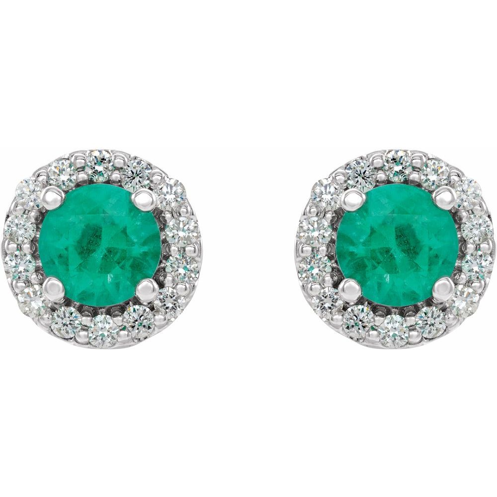 14k White Gold 4 mm Natural Emerald & 1/8 CTW Natural Diamond Earrings