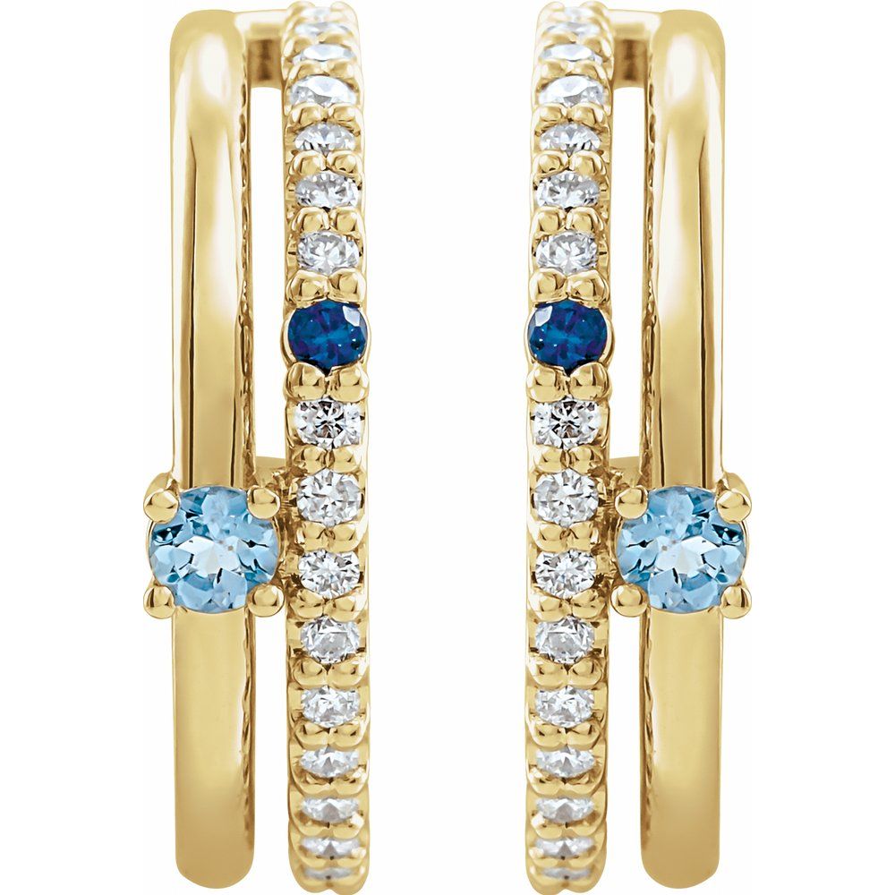 14K Yellow Gold Natural Multi-Gemstone & 1/5 CTW Natural Diamond Hoop Earrings