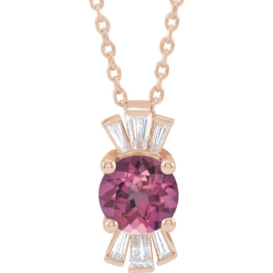 14k Rose Gold Natural Pink Tourmaline & 1/6 CTW Natural Diamond 16-18" Necklace