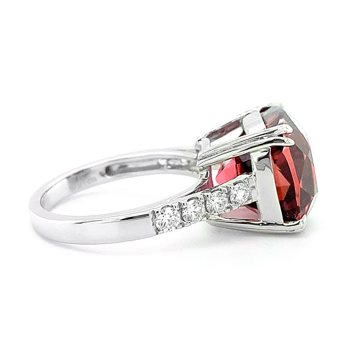 Platinum 10.37ct TGW Red Orange Tourmaline and Diamond Ring
