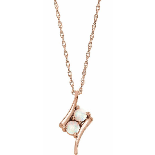 14k Rose Gold Natural White Opal Two-Stone 16-18" Necklace