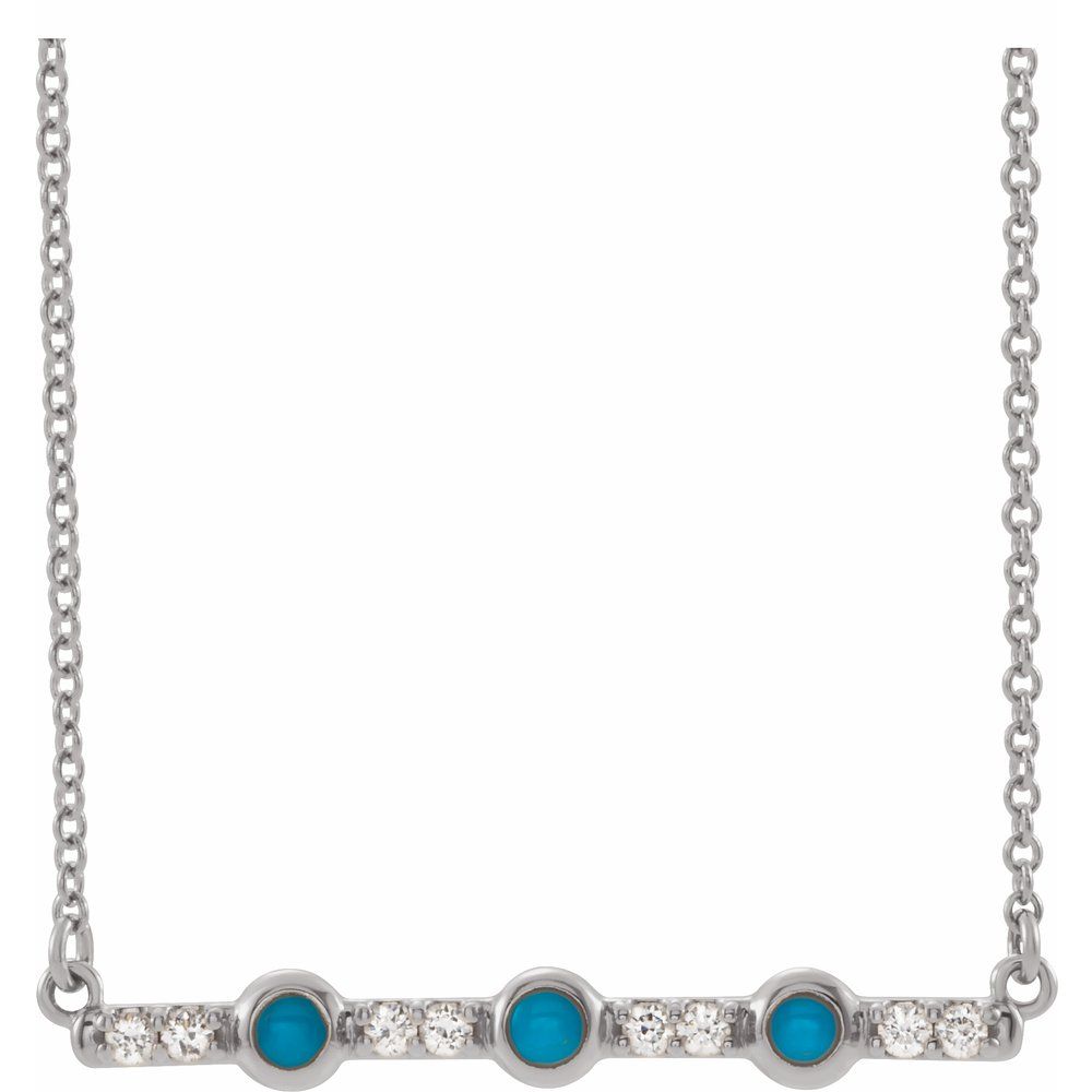 14k White Gold Natural Turquoise & 1/8 CTW Natural Diamond Bar 16" Necklace
