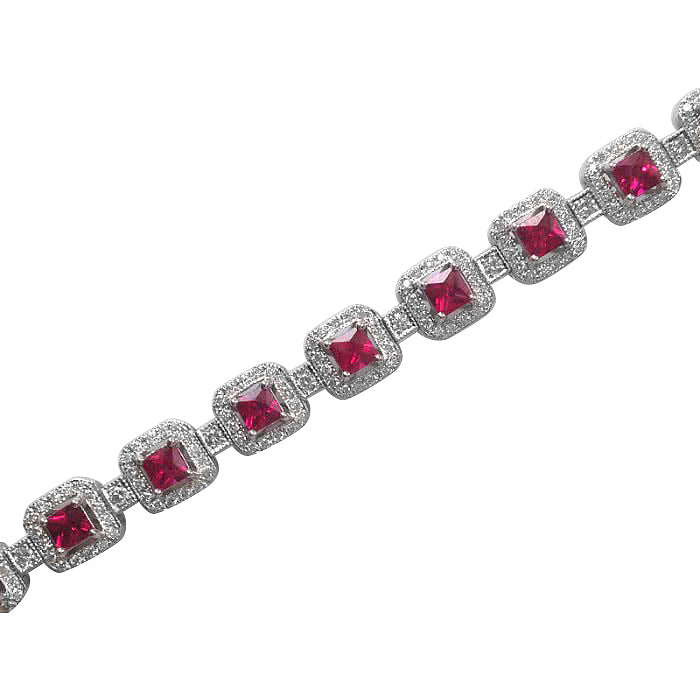 18k White Gold 5.73ct TGW Ruby and White Diamond Tennis Bracelet