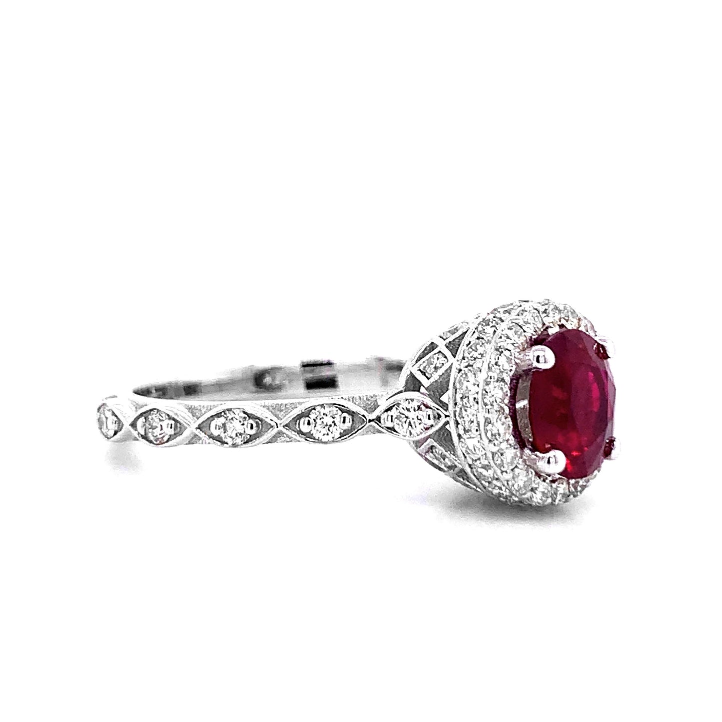 14k White Gold 1.55ct TGW Round-cut Ruby and White Diamond Halo Ring