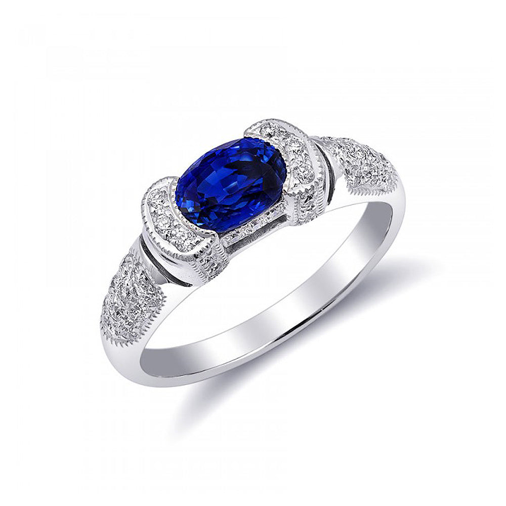 18k White Gold 1.30ct TGW Blue Sapphire and White Diamond Ring