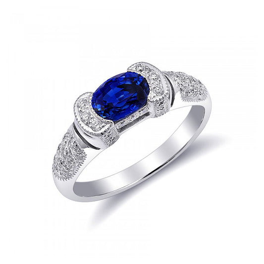 18k White Gold 1.30ct TGW Blue Sapphire and White Diamond Ring