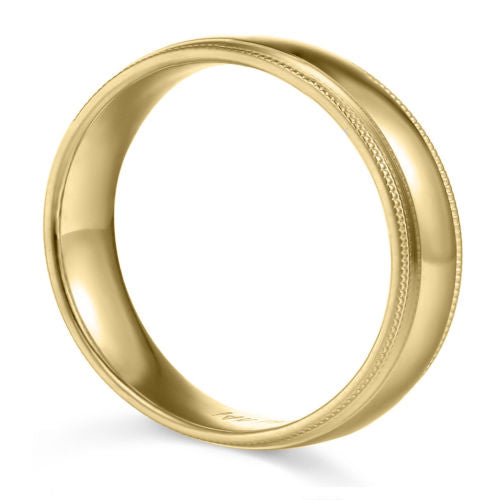 14k Yellow Gold 6mm Unisex Comfort-fit Polished Milgrain Wedding Band