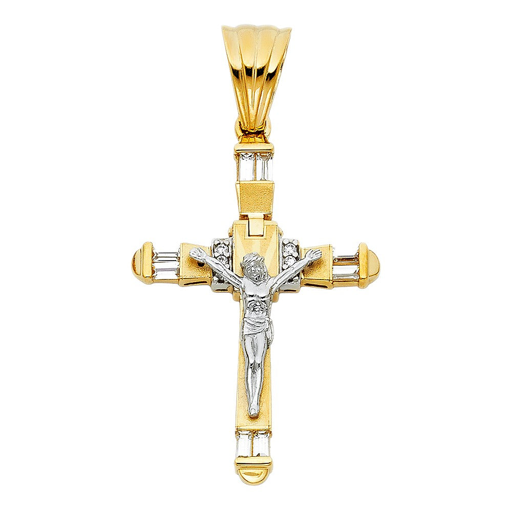 14k Two-Tone Gold Cubic Zirconia Fancy Crucifix Pendant