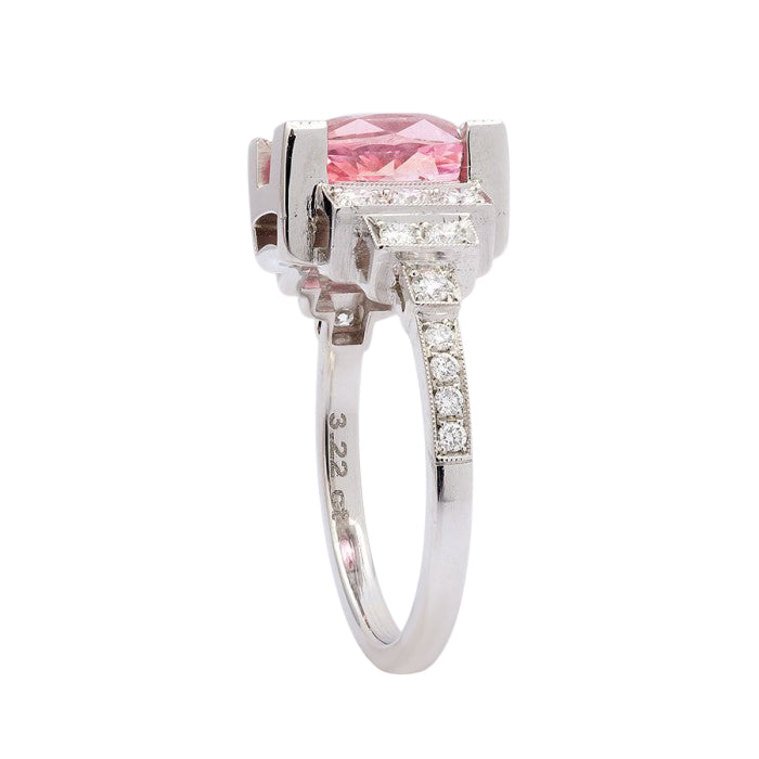 Platinum 3.78ct TGW Certified Padparadscha Sapphire and White Diamond Ring