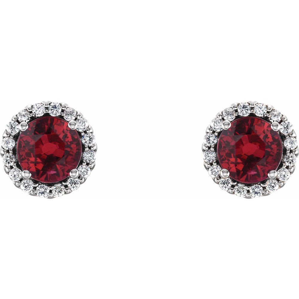 14k White Gold 5 mm Natural Ruby & 1/8 CTW Natural Diamond Earrings