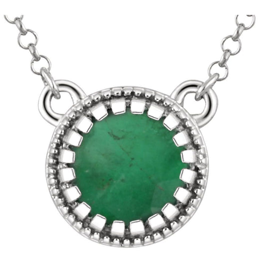 14k White Gold Natural Emerald "May" 18" Birthstone Necklace