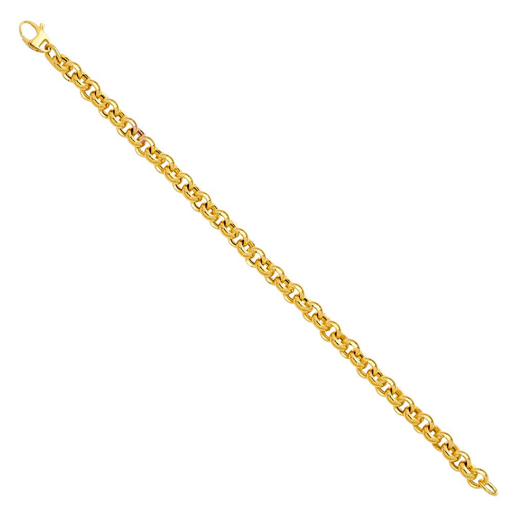 14K Yellow Gold Fancy Hollow Rolo Link 7.5" Bracelet