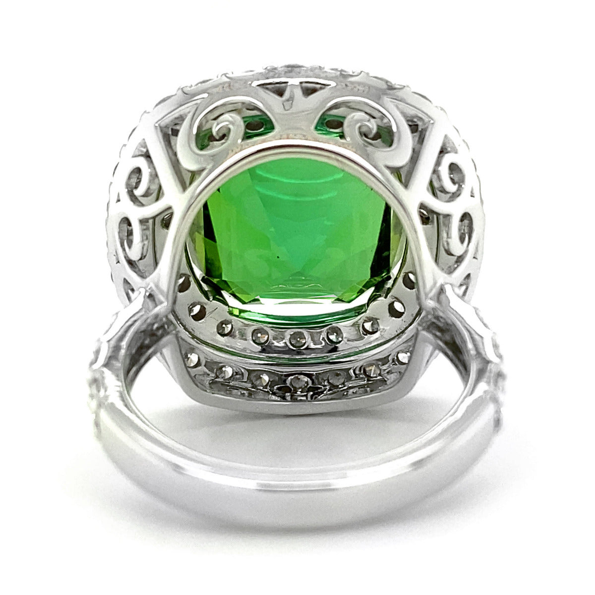 18K White Gold 17.52ct TGW Afghani Green Tourmaline and Diamond Ring