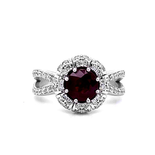 14k White Gold 2.32ct TGW Round-cut Ruby and Diamond Split-shank Anniversary Ring