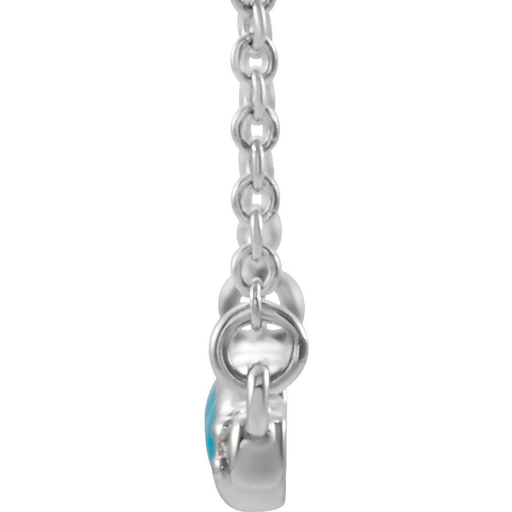 14k White Gold Natural Turquoise & 1/8 CTW Natural Diamond Bar 16" Necklace