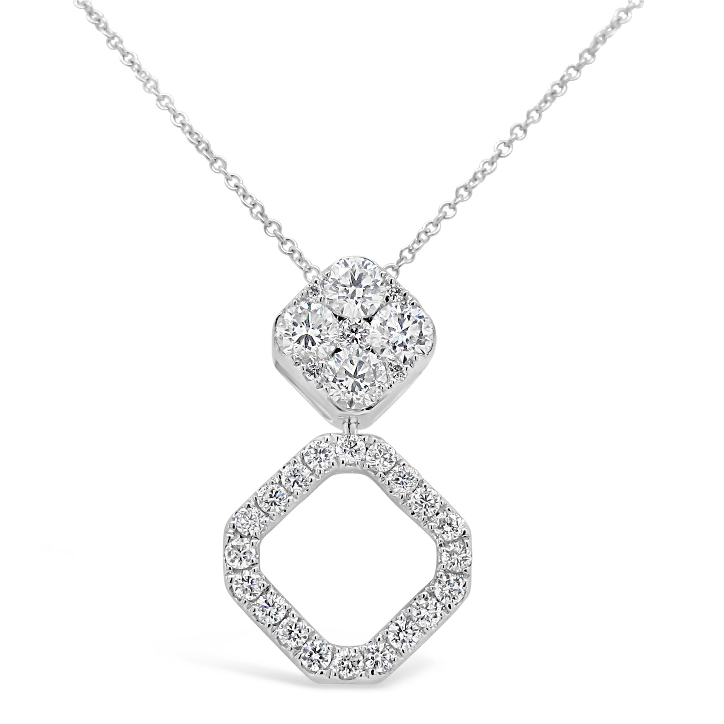 18k White Gold 3/4ct TDW White Diamond Square Shape Pendant Necklace