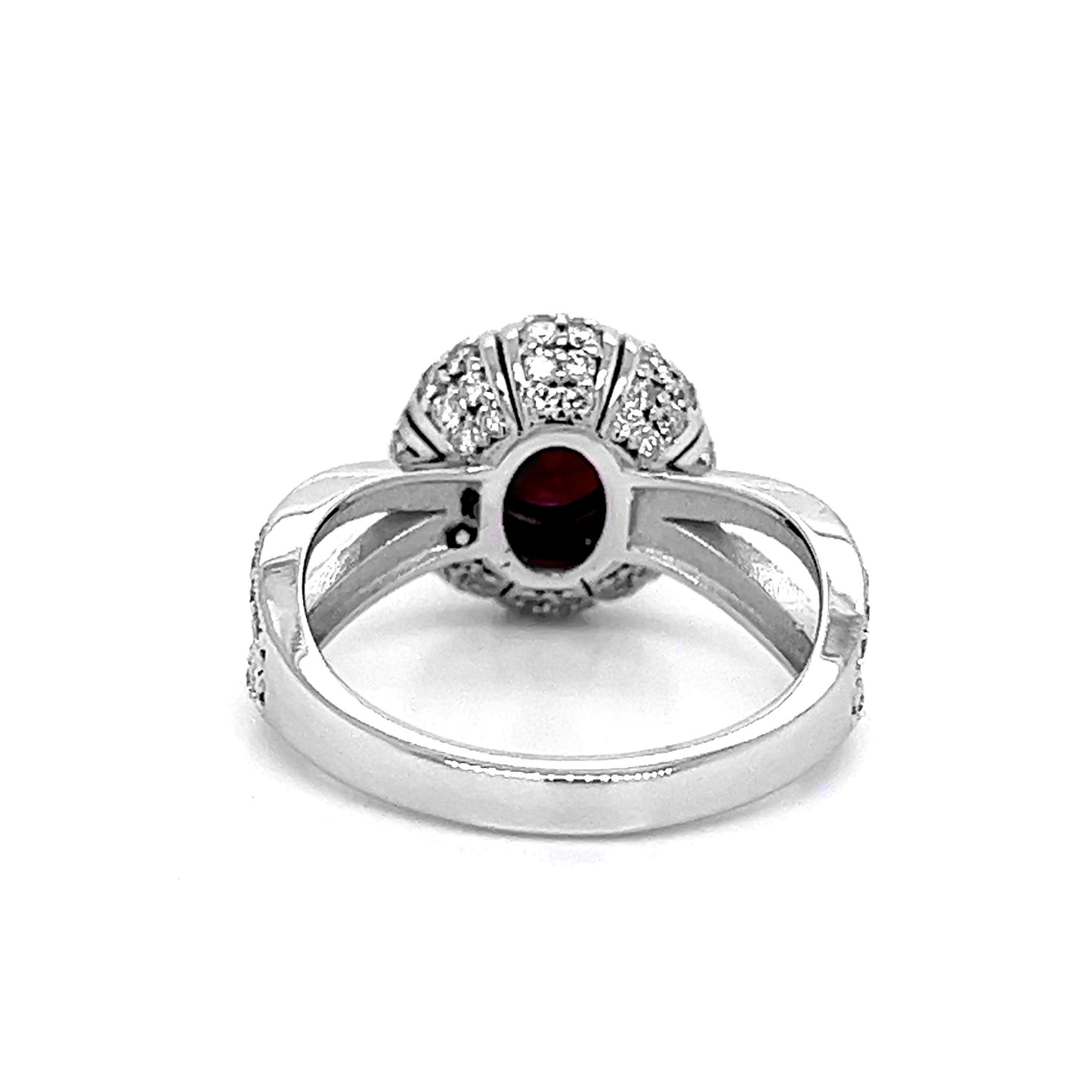 14k White Gold 2.32ct TGW Round-cut Ruby and Diamond Split-shank Anniversary Ring