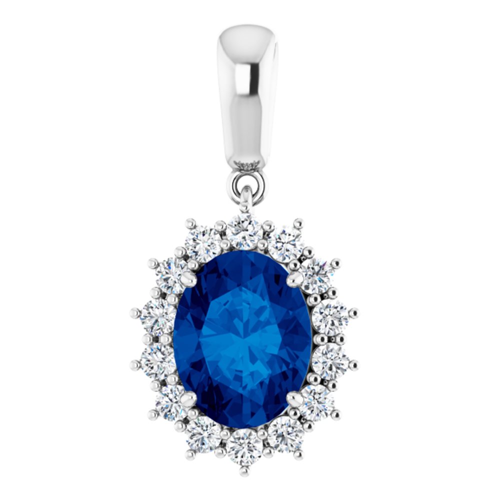 14k White Gold Natural Blue Zircon & 1/3 CTW Natural Diamond Pendant