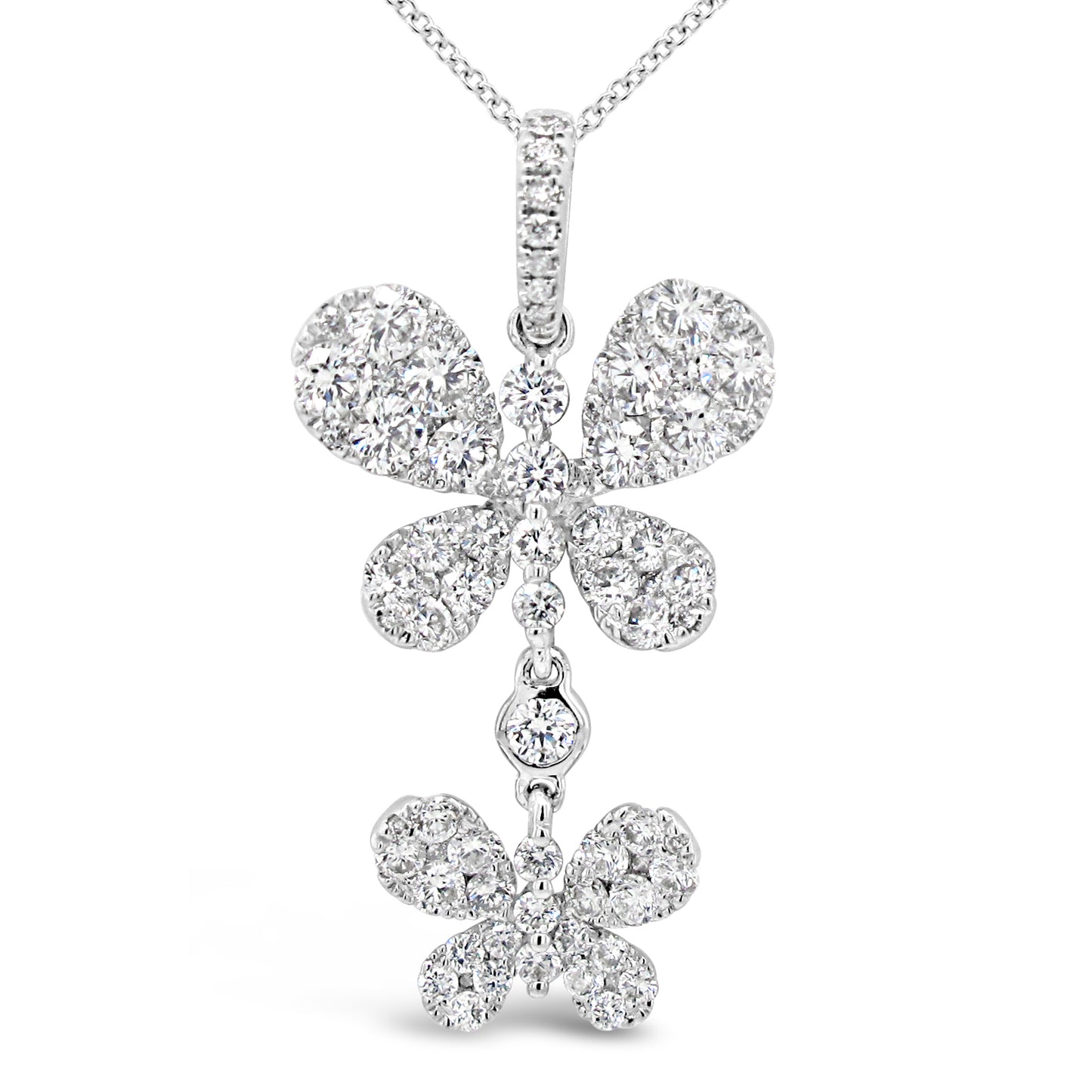 18k White Gold 1 1/2ct TDW White Diamond Double Butterfly Pendant Necklace