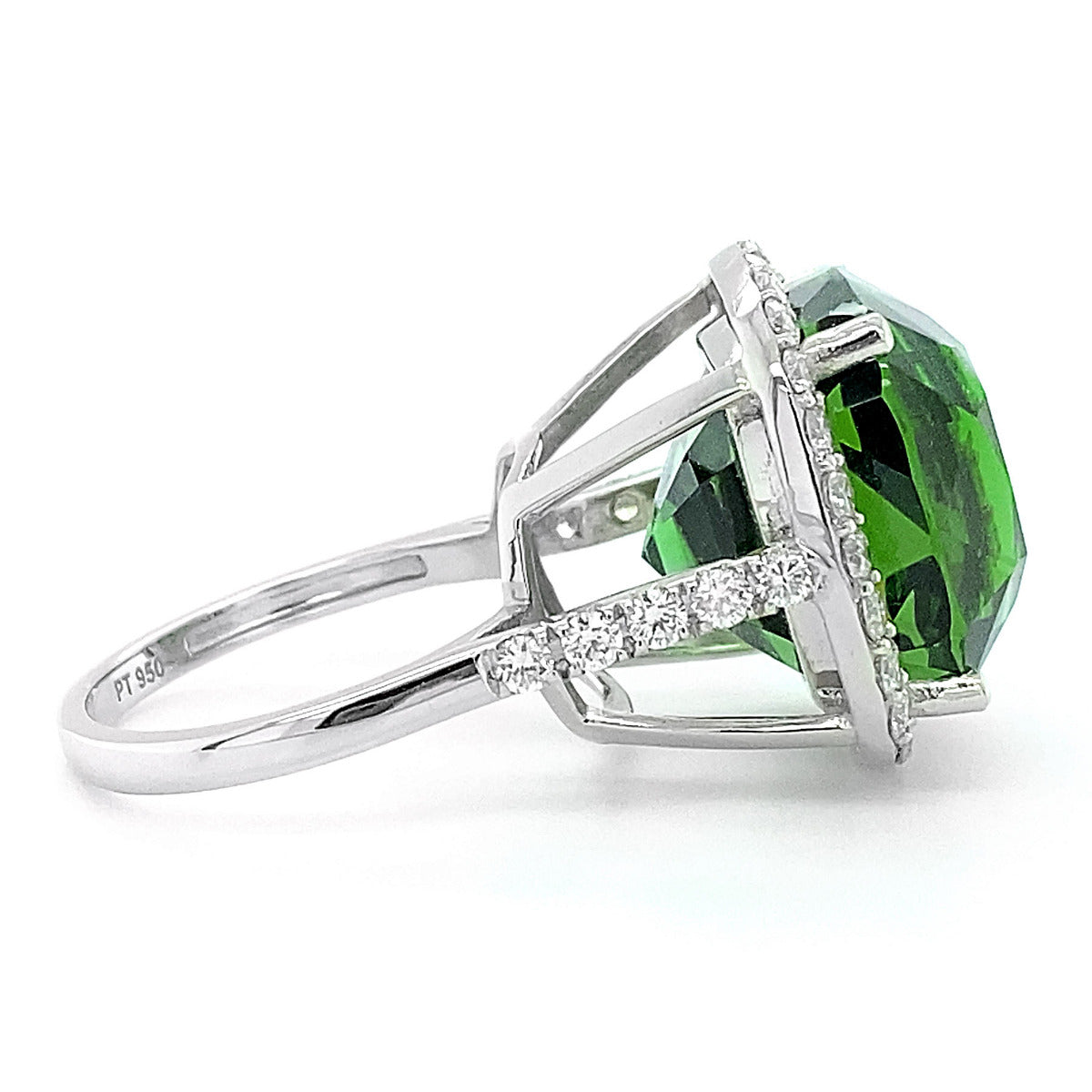 Platinum 23.98ct TGW Green Tourmaline and Diamond One-of-a-Kind Ring