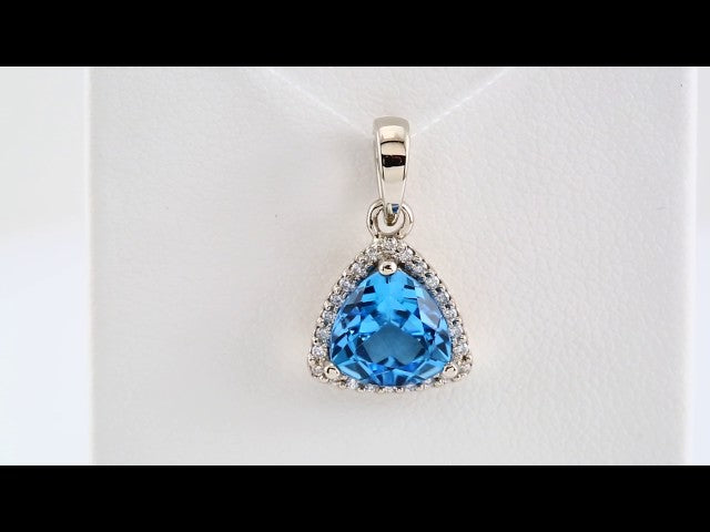 14k White Gold Natural Swiss Blue Topaz & 1/10 CTW Natural Diamond Pendant