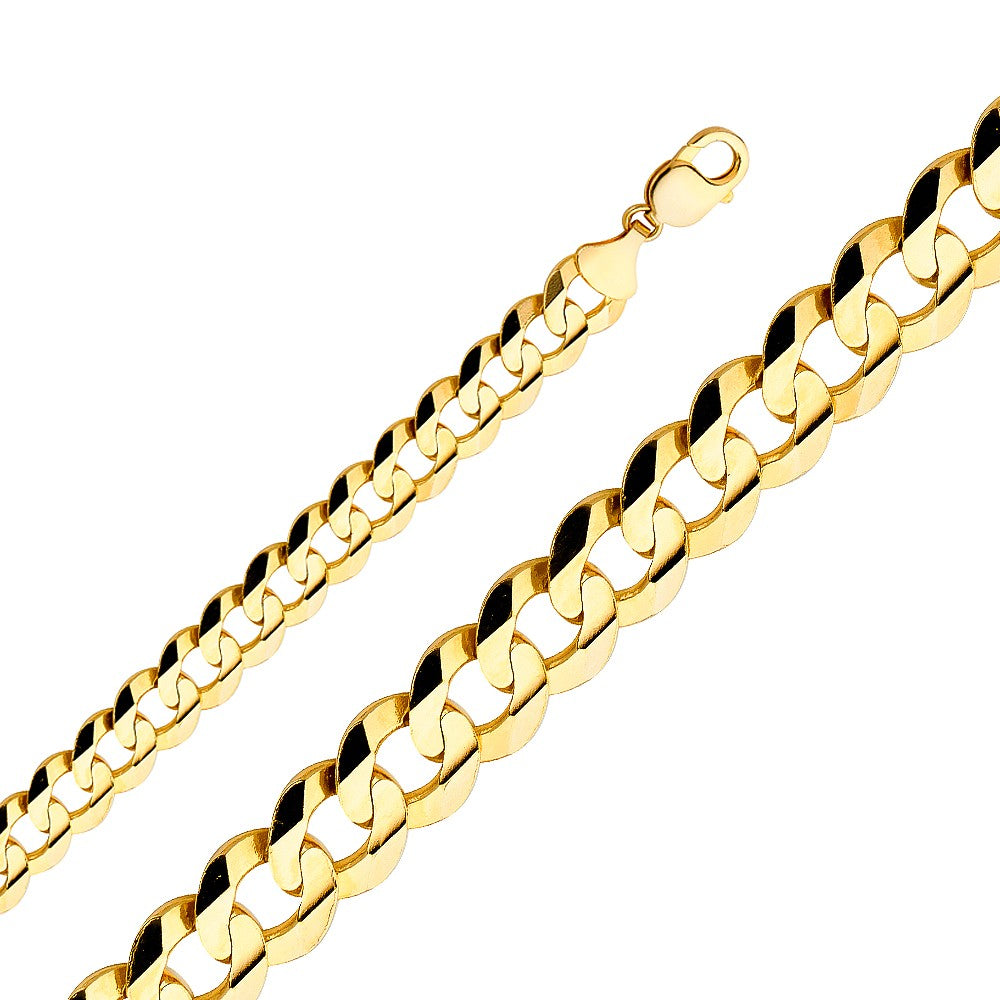 14k Yellow Gold 12.2mm Wide Regular Concave Cuban Unisex Chain Necklace